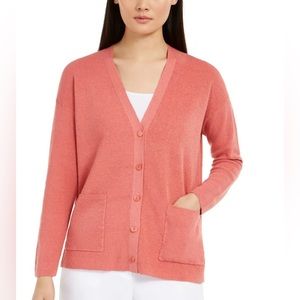 Eileen Fisher Coral Pocketed Boyfriend Long Sleeve Open Cardigan Sweater Medium